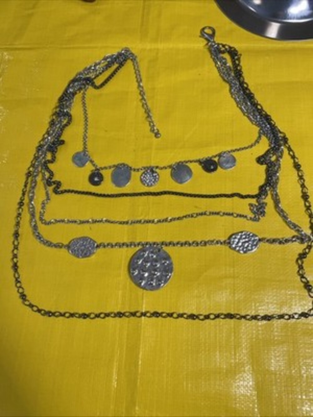Boho Multi Strand Layered Statement Necklace Hammered Coin Studded Charm